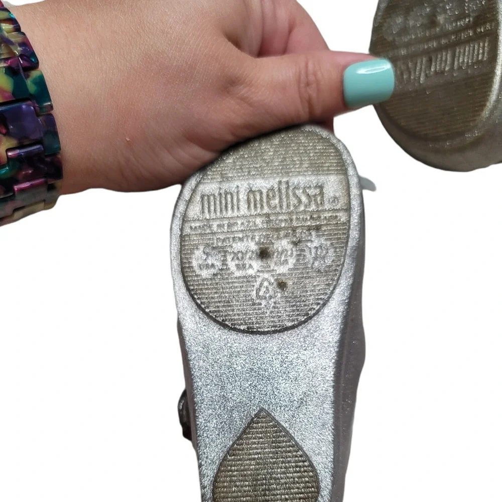 Mini Melissa Toddler Ultra Girl II Cat Glitter Flat Shoes Silver Size US 7M